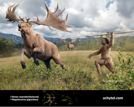 Homo neanderthalensis and Megaloceros giganteus (Irish elk)