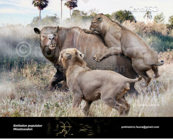Mixotoxodon larensis and Smilodon populator