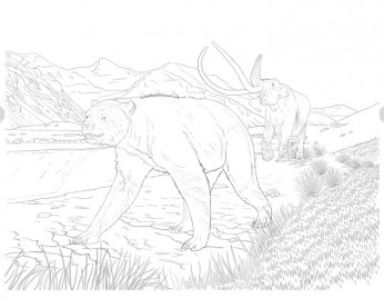 Short-faced bear (Arctodus simus) and Columbian Mammoth Coloring Pages